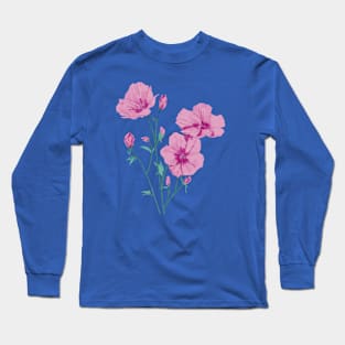 Folk Art Pink Flowers Pattern Long Sleeve T-Shirt